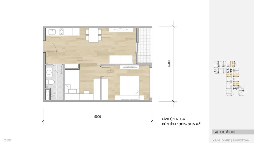 Mặt bằng căn - Studio